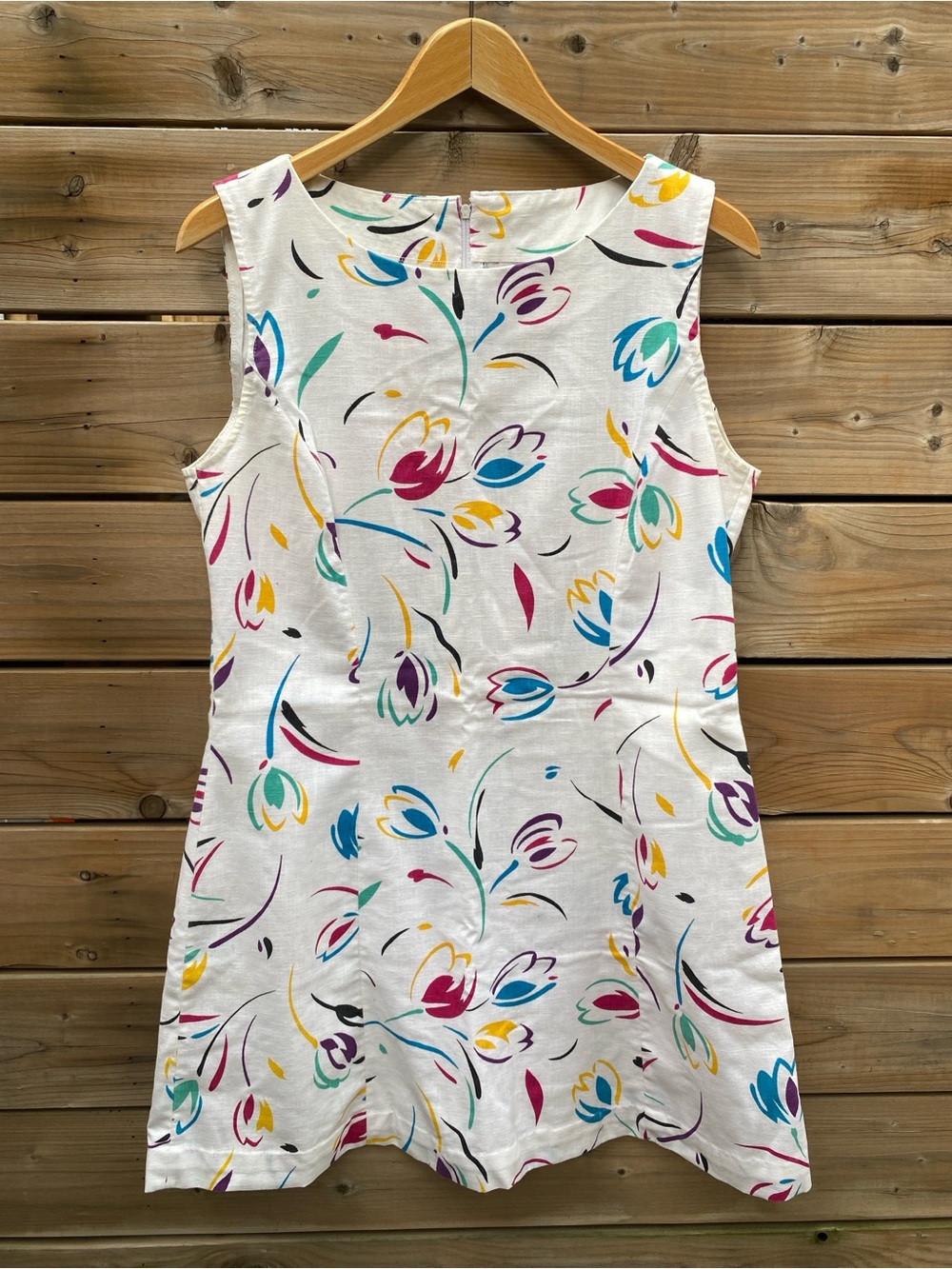 Vintage 90s White Floral Sleeveless Mini Dress